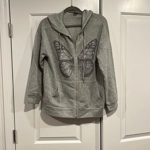 Shein grey butterfly zip up hoodie size medium